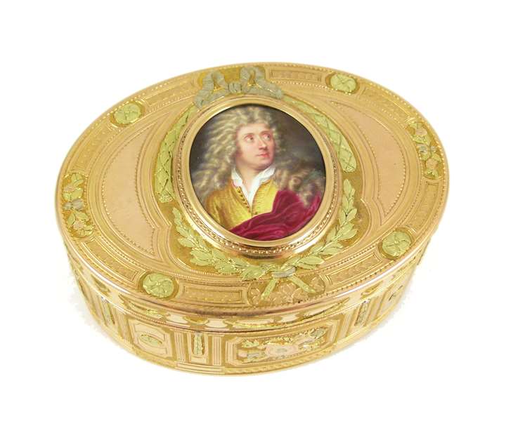 Louis XV oval three colour gold box with miniature